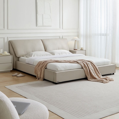 White Color Leather Double Bed