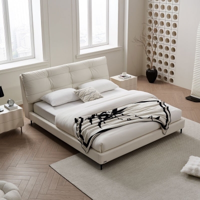 White Color King Size Leather Bed