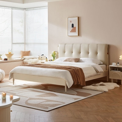 White Color Chesterfield Headboard Bed