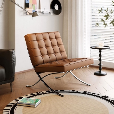 Orange Color Leather Metal Frame Chair