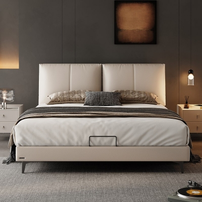 Leather Headboard Bedroom Wood Bed